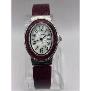 Narmi Women's Quartz Watch Pearlized Dial Red Bangle‎ Band- New Battery